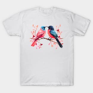 Valentine Kissing Greater Racket Tailed Drongo Bird Couple T-Shirt